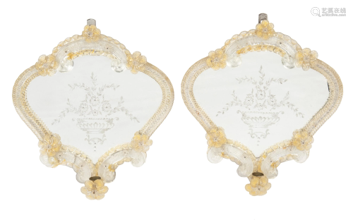 A pair of Venetian mirrored candelabra sconces