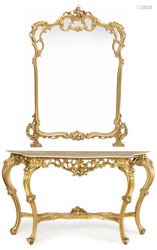 An Italian Rococo-style console table and mirror