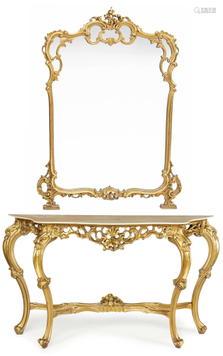An Italian Rococo-style console table and mirror