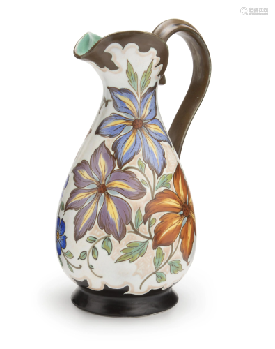 A large Gouda, Zuid Holland porcelain floral pitcher