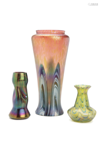 Three Loetz iridescent glass vases