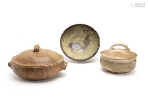 A three-piece group of studio pottery