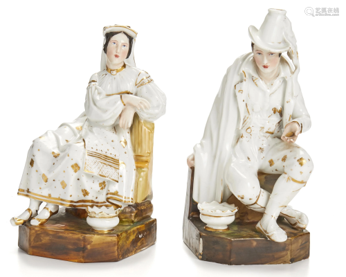 A pair of Jacob Petit porcelain figural incense/candle