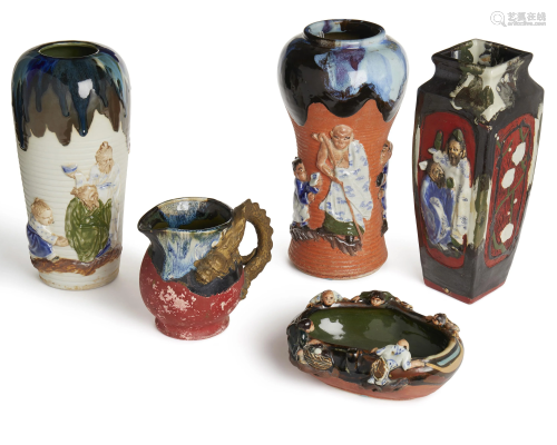 Five Japanese Sumida Gawa vases