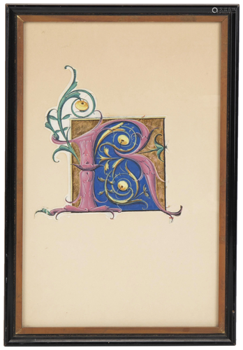 A framed illuminated manuscript cutting