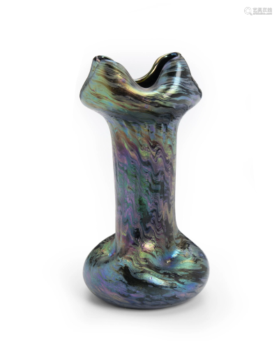 A Loetz pinched four-corner style iridescent glass vase