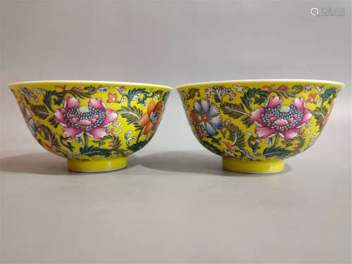 Pair Famille Rose Bowls Qianlong Style