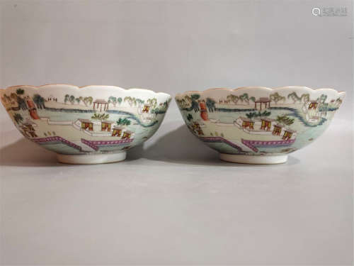 Pair Famille Rose Bowls Jiaqing Style