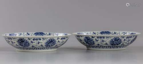 A PAIR OF CHINESE BLUE AND WHITE 'LOTUS' DISHES, CHINA, GUANGXU SIX-CHARACTER MARK AND OF PERIOD