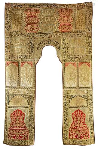 AN OTTOMAN MIHRAB BROCADE DOOR DECORATION,POSSIBLY SYRIA OR EGYPT, 19TH CENTURY