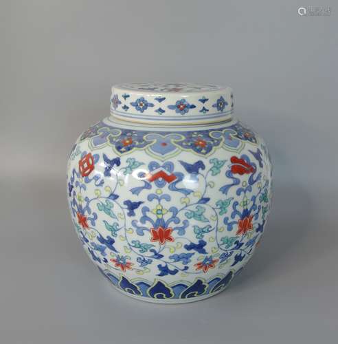 Jianguo Porcelain Factory in 1970s, Blue and White and Clashing Color Glaze Porcelain Vase