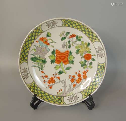 Porcelain Factory in 1970s, Flowers In The Four Seasons Painting Five Colored Glaze Porcelain Bowl