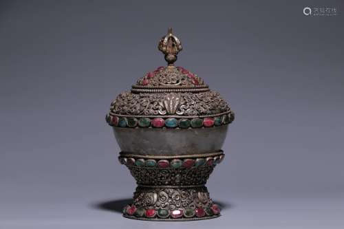 The Qing Dynasty Tibetan, Crystal and Silver Kapala Skull Bowl