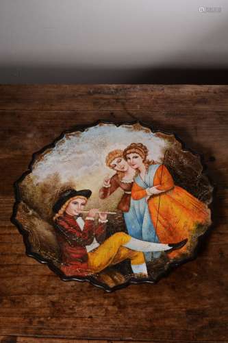 19th-century Figure Painting Copper Enamel Plate, 
