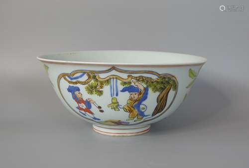 Jianguo Porcelain Factory in 1960s, Figure Painting Five Colored Glaze Glaze Porcelain Bowl