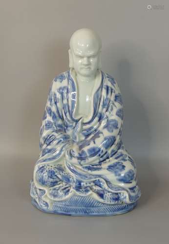 Jianguo Porcelain Factory Custom-Made by Master Yao Yongkang in 1970s, Blue and White Glazed Bodhidharma Porcelain Statue