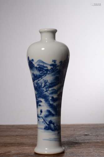 The Qing Dynasty Qianlong Year, Blue and White Glazed Landscape Painting Porcelain Vase