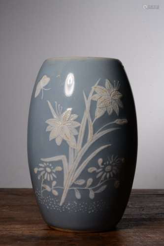 The Qing Dynasty, Celadon Glazed Carved Designs Porcelain  Flower Holder