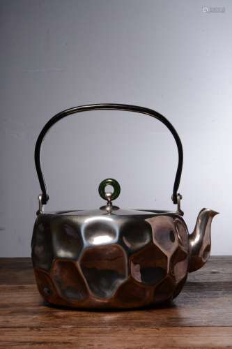 Showa Era Iron Handle Silver Teapot