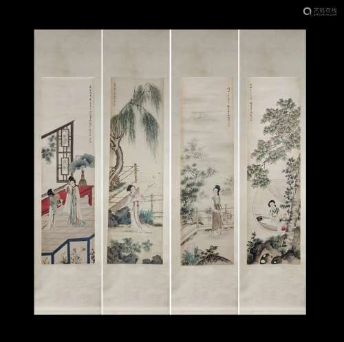Feng Chaoran, Ladies Figures Vertical-Hanging Painting