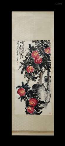 Wu Changshuo, Longevity Peaches Vertical-Hanging Painting