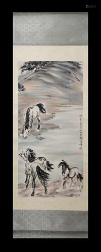 Xu Beihong, Horses Vertical-Hanging Painting