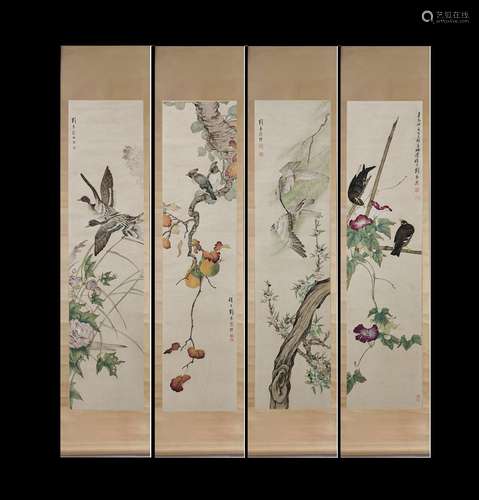 Liu Kuiling, Flowers and Birds Vertical-Hanging Painting