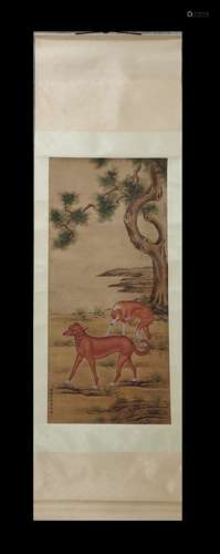 Qing Dynasty Lang Shining (Giuseppe Castiglione), Dogs Vertical-Hanging Painting