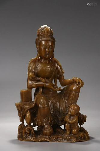 SHOUSHAN STONE FIGURE OF GUANYIN