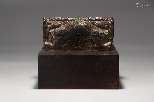 SANDALWOOD SEAL CARVED WITH JIAOLONG