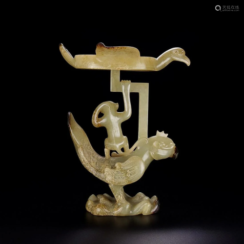 HETIAN LAMP CARVED WITH PHOENIX AND MONKEY