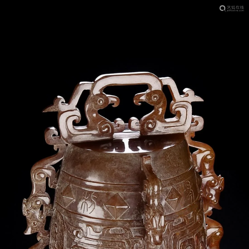 HETIAN JADE BELL CARVED WITH ANIMAL MASK
