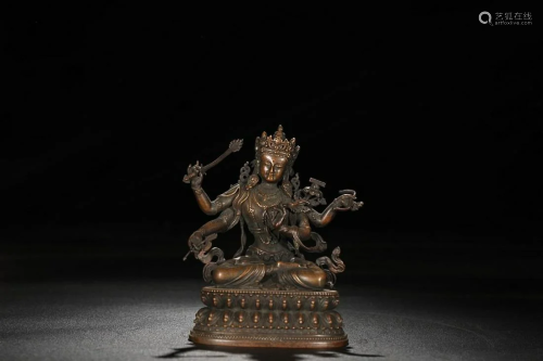 COPPER ALLOY FIGURE OF MANJUSHRI