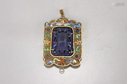 LAPIS LAZULI INSET GILT SILVER PLAQUE