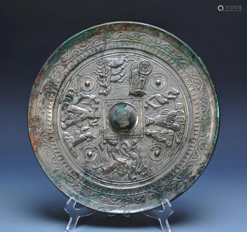 COPPER ALLOY MIRROR CAST WITH FIGURE STORY