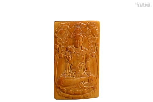 RARE MATERIAL PLAQUE CARVED WITH GUANYIN