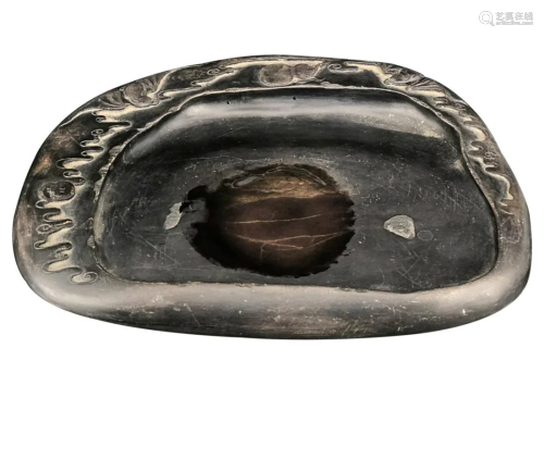 DUAN INKSTONE CARVED WITH BATS AND CLOUDS