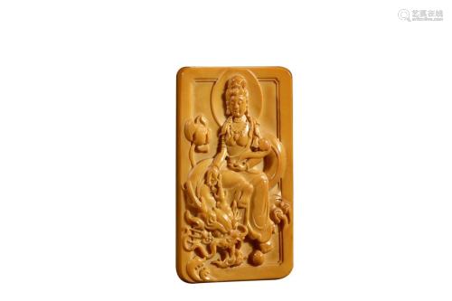 RARE MATERIAL PLAQUE CARVED WITH GUANYIN