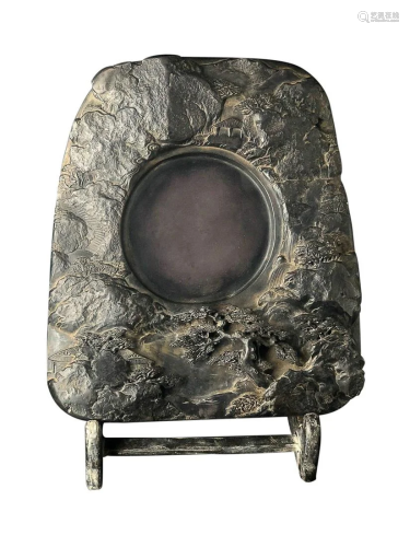 DUAN INKSTONE CARVED WITH LANDSCAPE