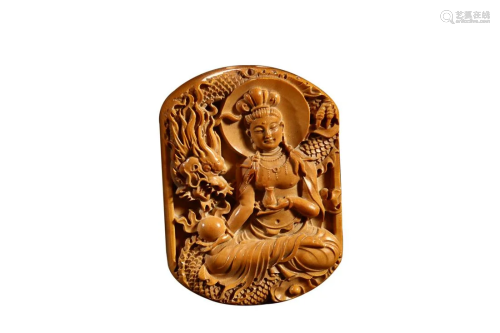 RARE MATERIAL PLAQUE CARVED WITH GUANYIN