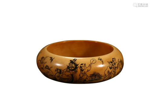RARE MATERIAL BANGLE CARVED WITH 'DUO ZI DUO FU'