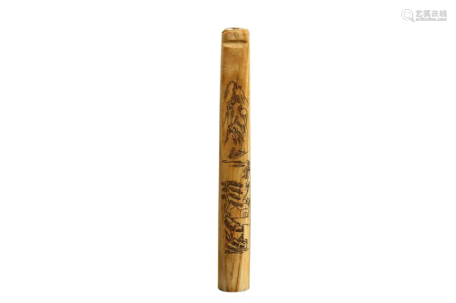 RARE MATERRIAL CIGARETTE HOLDER CARVED WITH LANDSCAPE