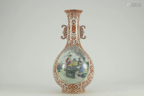 IRON RED 'FLORAL' AND FAMILLE ROSE 'FIGURE STORY' VASE