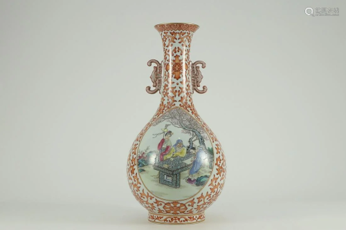 IRON RED 'FLORAL' AND FAMILLE ROSE 'FIGURE STORY' VASE