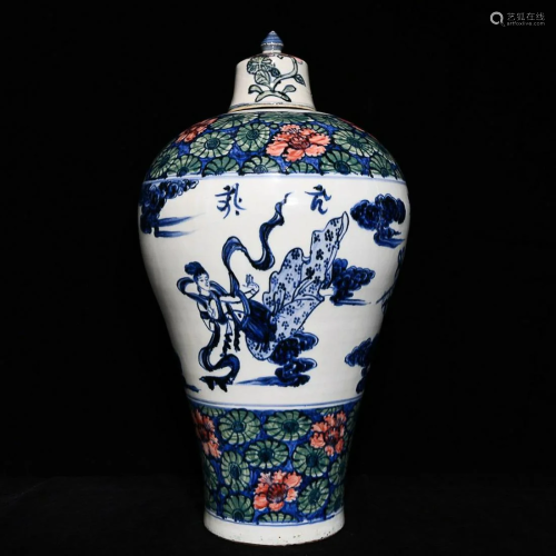 BLUE & WHITE AND TRICOLOR 'FIGURE' MEIPING VASE