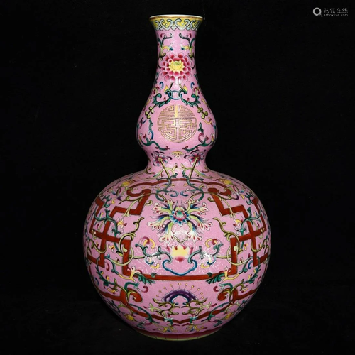 PAINTED ENAMEL 'FLORAL' DOUBLE-GOURD VASE