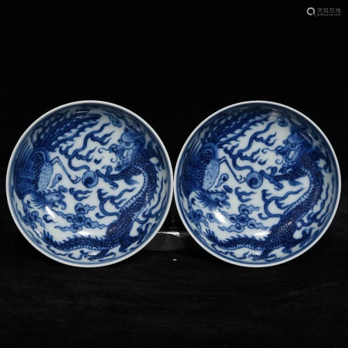 BLUE & WHITE 'DRAGON AND PHOENIX' PLATE