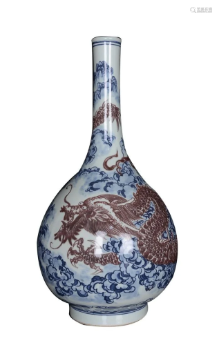 BLUE & WHITE AND UNDER GLAZED RED â€˜DRAGON IN CLOUD'