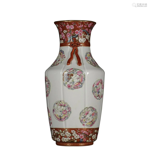 FAMILLE ROSE 'BUTTERFLY AND FLORAL' VASE