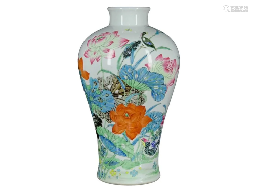 PAINTED ENAMEL 'MANDARIN DUCK AND LOTUS' MEIPING VASE